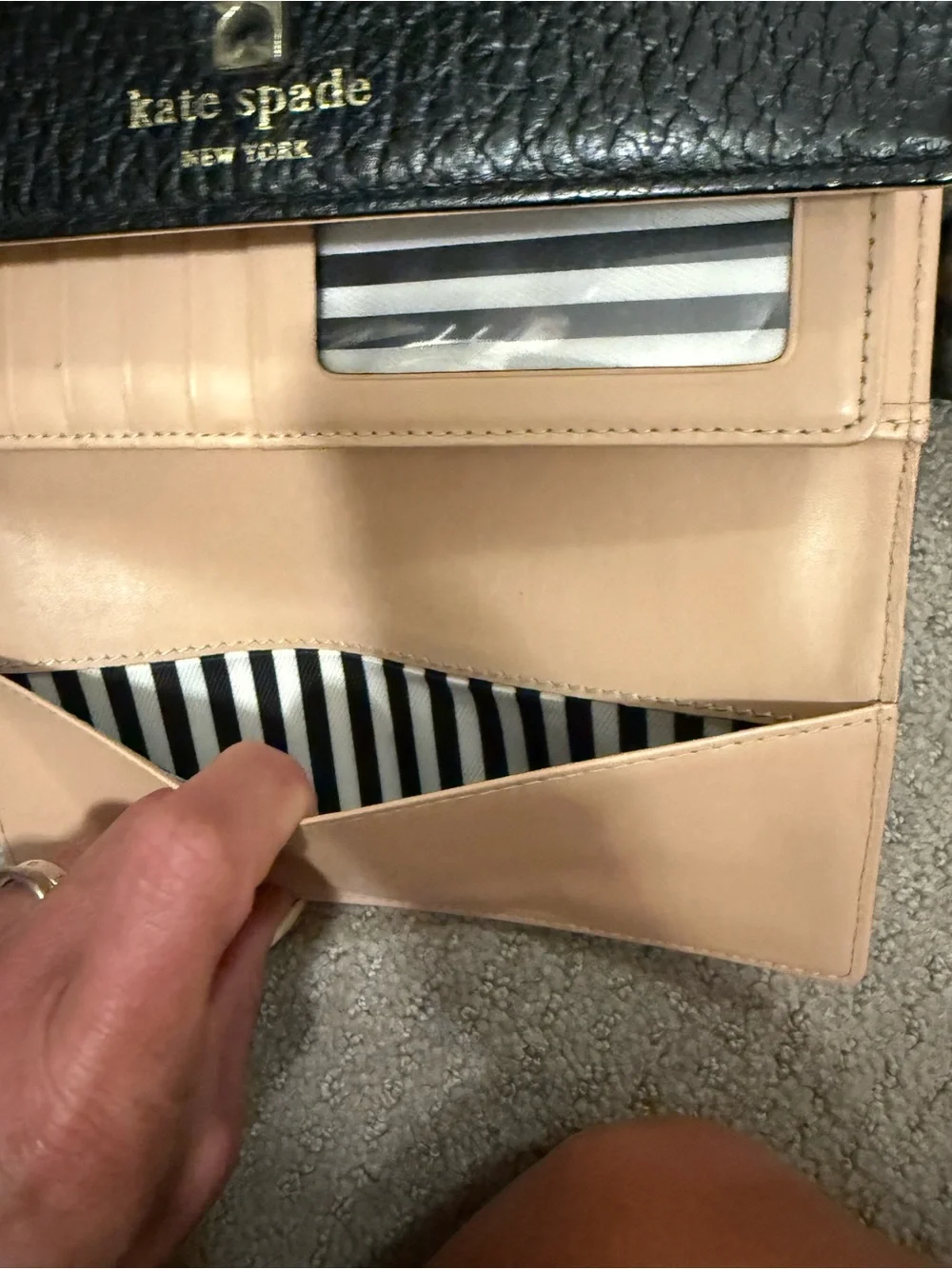 kate spade Black Pebbled Leather Foldover Card & Key Holder with Gold Logo